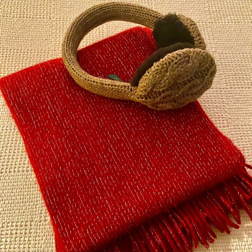 2-For-1 Ralph Lauren Shearling Wool Earmuffs AND Matching Wool Scarf - New